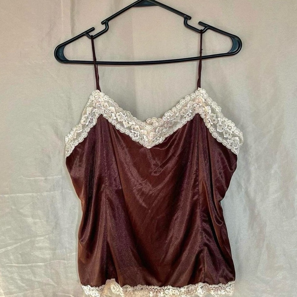 Elegant Brown Lace Trim Camisole